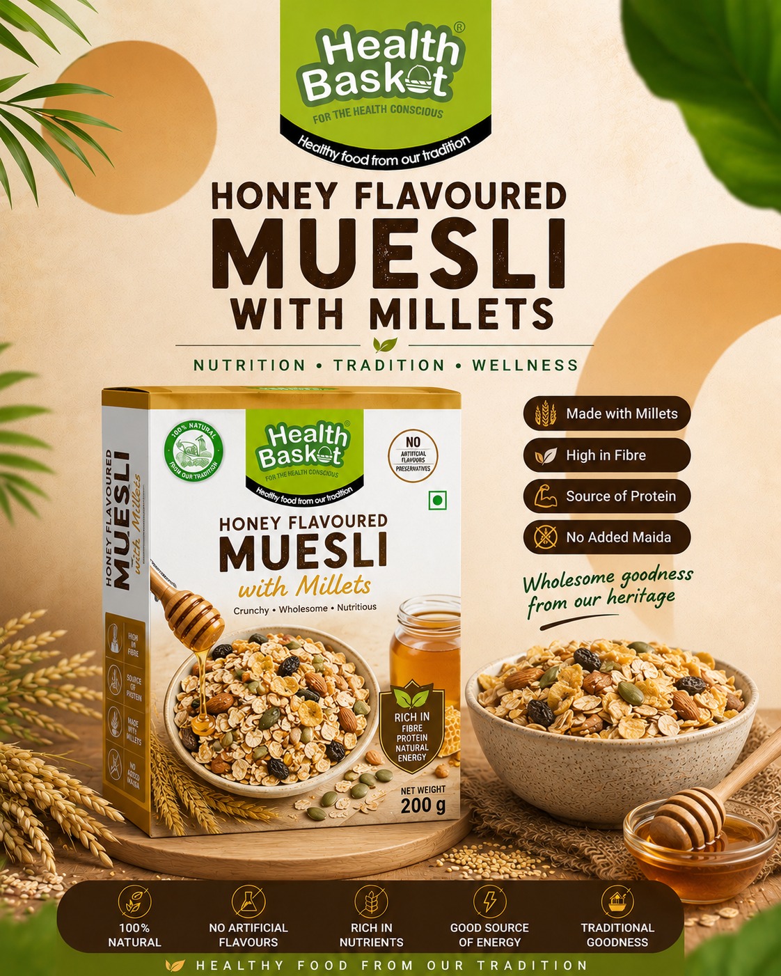 Honey-Flavoured Muesli with Millets – 200 g